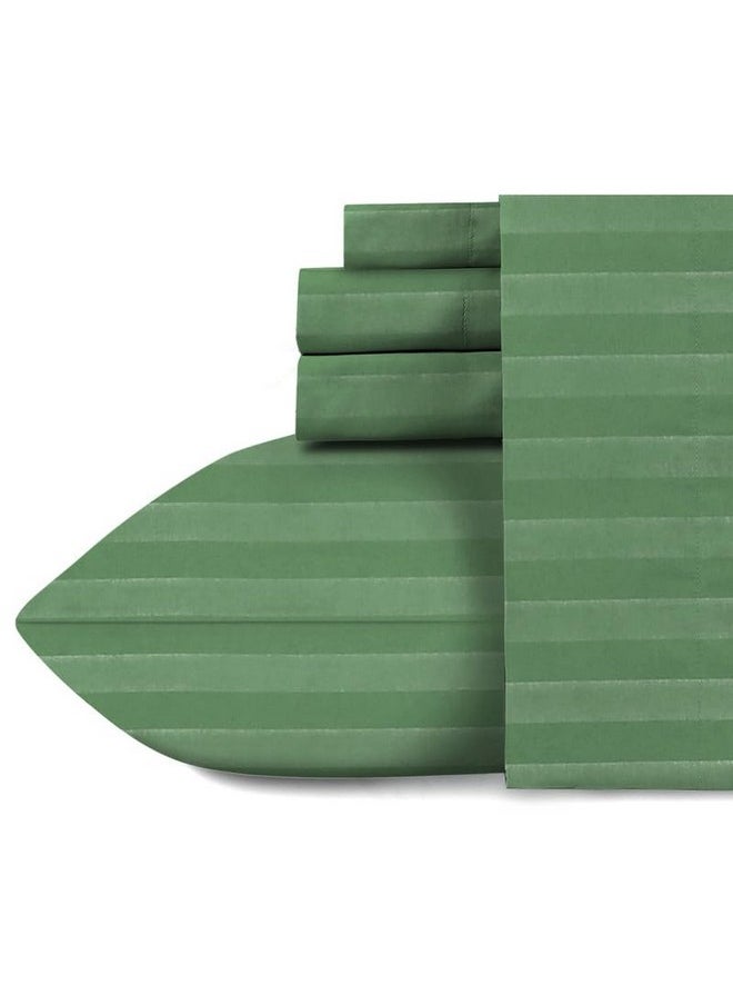 Naksh Queen Size Bedsheet Cotton 210 Tc Stripes, Moss Green | 1 Cotton Bedsheets for Queen Size Bed (88 x 100 Inch) and 2 Pillow Covers