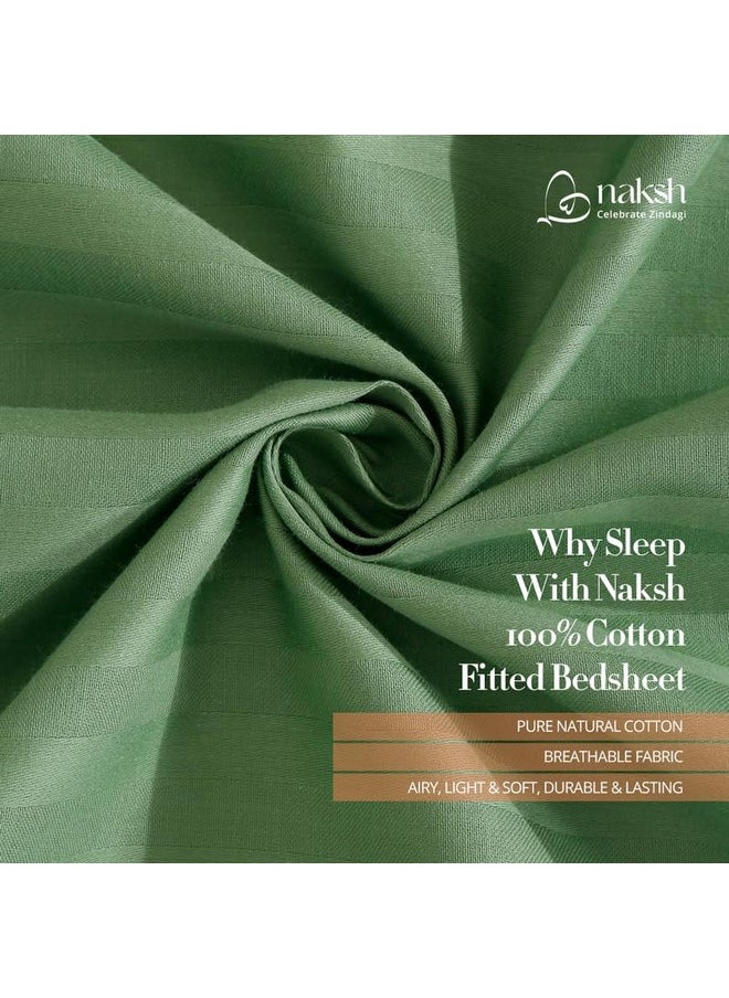 Naksh Queen Size Bedsheet Cotton 210 Tc Stripes, Moss Green | 1 Cotton Bedsheets for Queen Size Bed (88 x 100 Inch) and 2 Pillow Covers