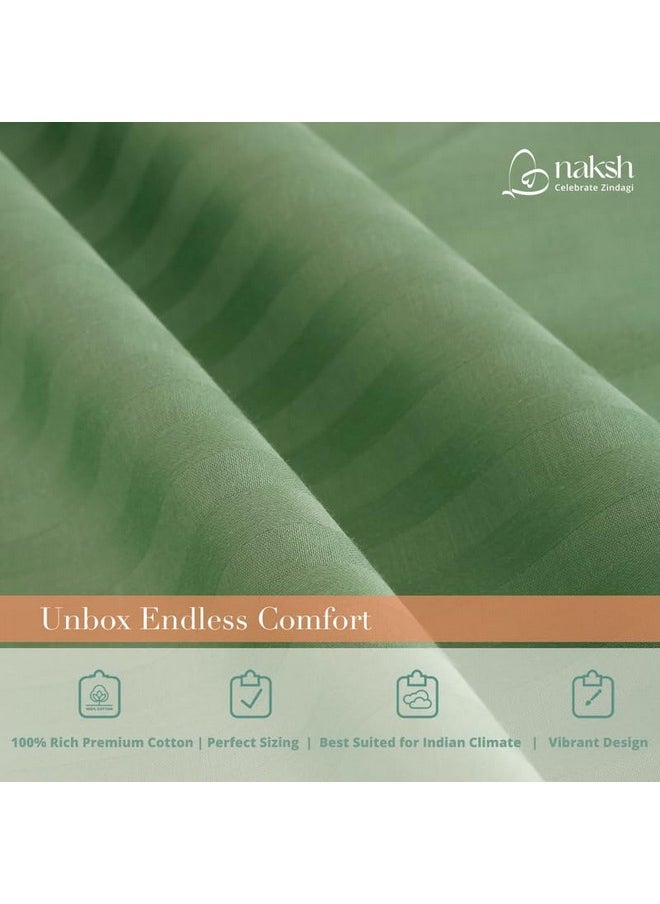 Naksh Queen Size Bedsheet Cotton 210 Tc Stripes, Moss Green | 1 Cotton Bedsheets for Queen Size Bed (88 x 100 Inch) and 2 Pillow Covers