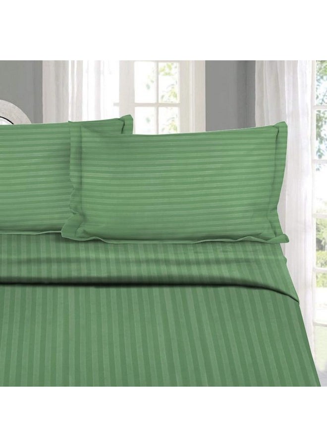 Naksh Queen Size Bedsheet Cotton 210 Tc Stripes, Moss Green | 1 Cotton Bedsheets for Queen Size Bed (88 x 100 Inch) and 2 Pillow Covers
