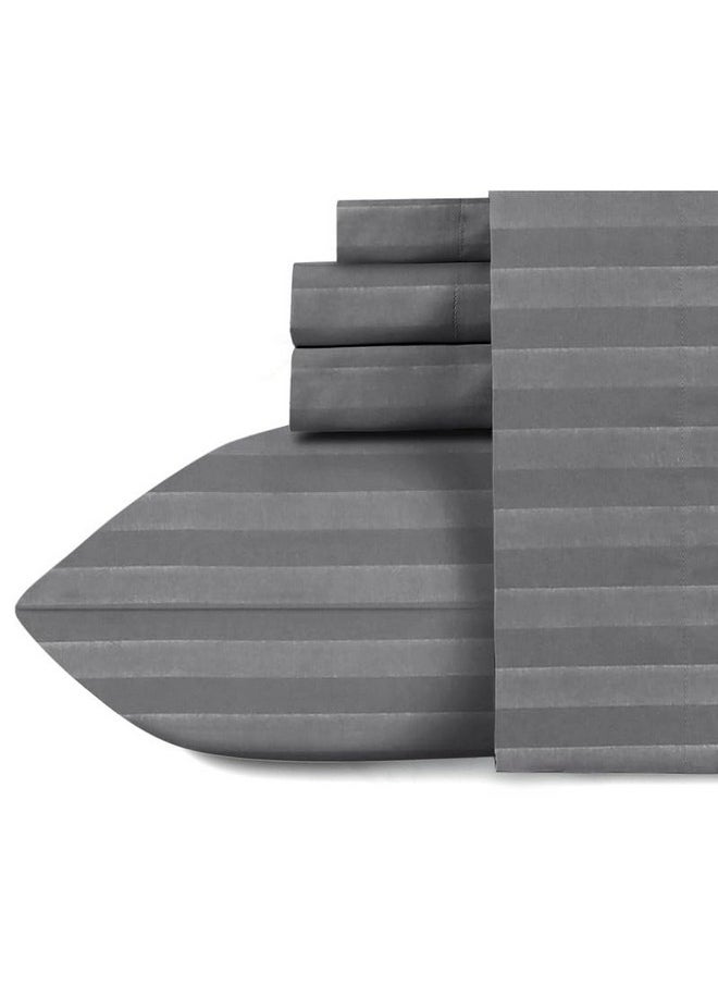 Naksh Queen Size Bedsheet Cotton 210 Tc Stripes, Grey | 1 Cotton Bedsheets for Queen Size Bed (88 x 100 Inch) and 2 Pillow Covers
