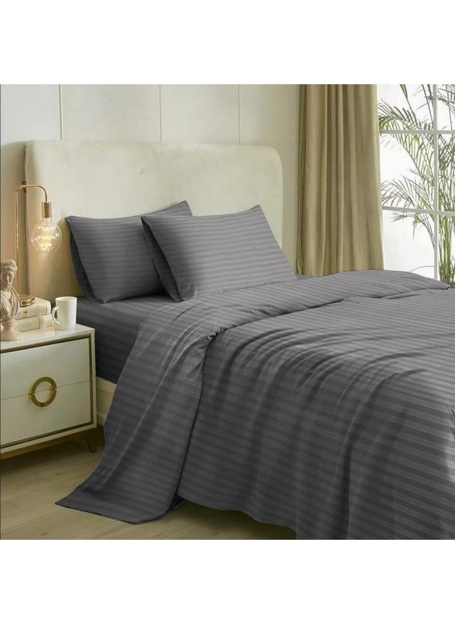 Naksh Queen Size Bedsheet Cotton 210 Tc Stripes, Grey | 1 Cotton Bedsheets for Queen Size Bed (88 x 100 Inch) and 2 Pillow Covers