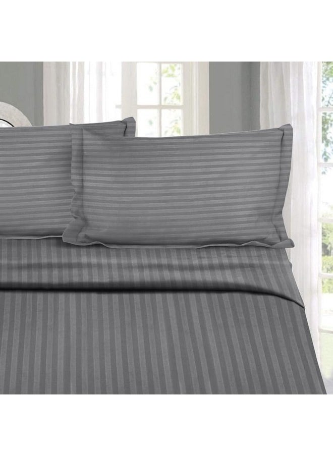 Naksh Queen Size Bedsheet Cotton 210 Tc Stripes, Grey | 1 Cotton Bedsheets for Queen Size Bed (88 x 100 Inch) and 2 Pillow Covers