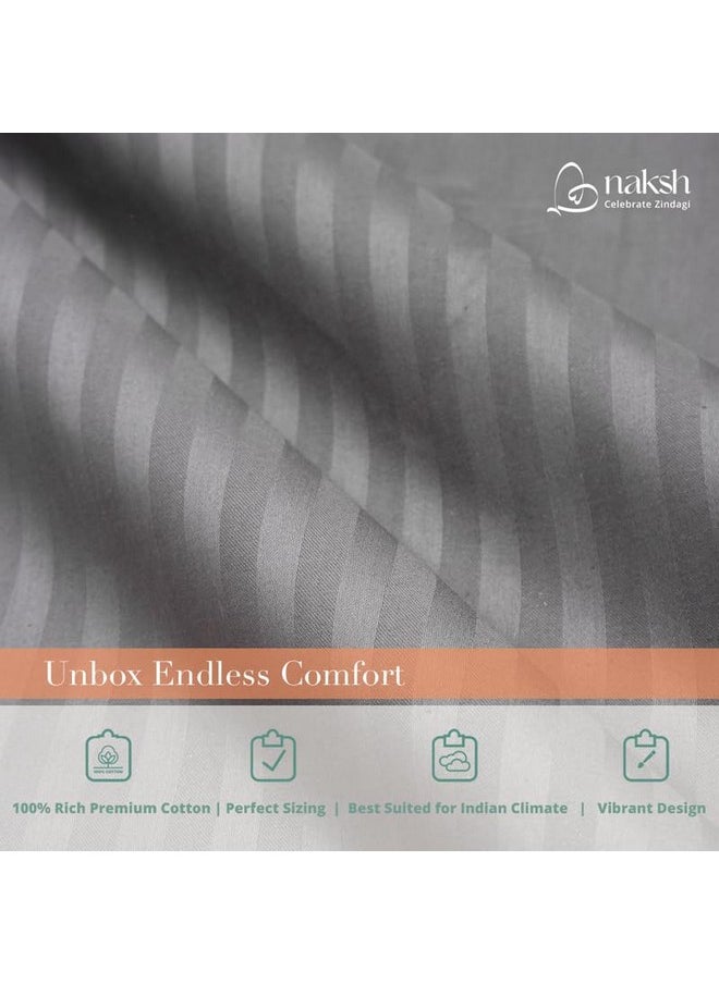 Naksh Queen Size Bedsheet Cotton 210 Tc Stripes, Grey | 1 Cotton Bedsheets for Queen Size Bed (88 x 100 Inch) and 2 Pillow Covers