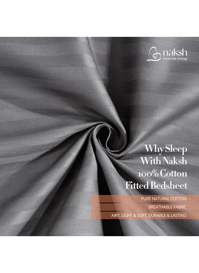 Naksh Queen Size Bedsheet Cotton 210 Tc Stripes, Grey | 1 Cotton Bedsheets for Queen Size Bed (88 x 100 Inch) and 2 Pillow Covers