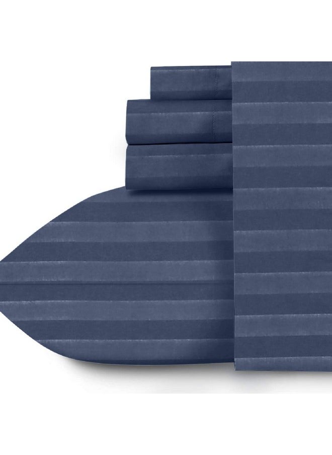 Naksh Queen Size Bedsheet Cotton 210 Tc Stripes, Mid Blue | 1 Cotton Bedsheets for Queen Size Bed (88 x 100 Inch) and 2 Pillow Covers