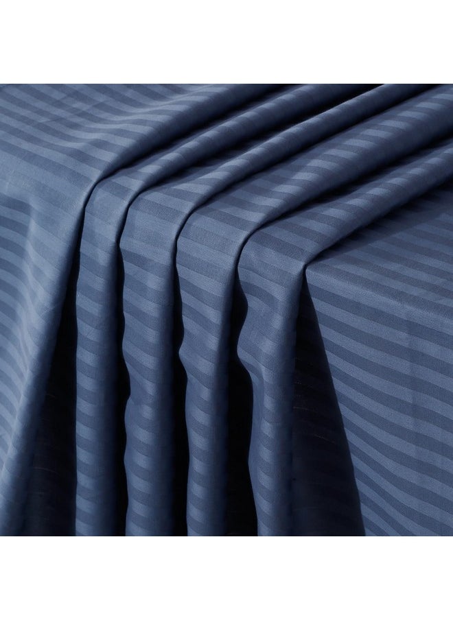 Naksh Queen Size Bedsheet Cotton 210 Tc Stripes, Mid Blue | 1 Cotton Bedsheets for Queen Size Bed (88 x 100 Inch) and 2 Pillow Covers