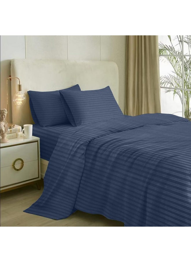 Naksh Bedsheet King Size Bed Cotton 210 TC Stripes, Mid Blue | 1 King Size Bedsheet Cotton (108 x 108 Inch) and 2 Pillow Covers