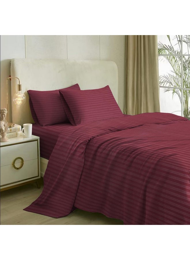 Naksh Bedsheet King Size Bed Cotton 210 TC Stripes, Wine | 1 King Size Bedsheet Cotton (108 x 108 Inch) and 2 Pillow Covers