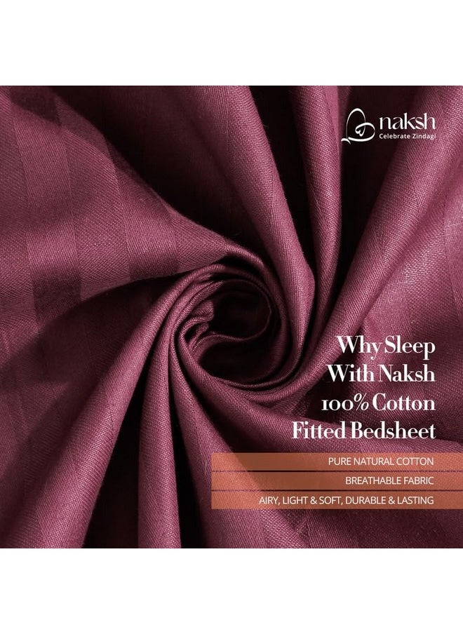 Naksh Bedsheet King Size Bed Cotton 210 TC Stripes, Wine | 1 King Size Bedsheet Cotton (108 x 108 Inch) and 2 Pillow Covers