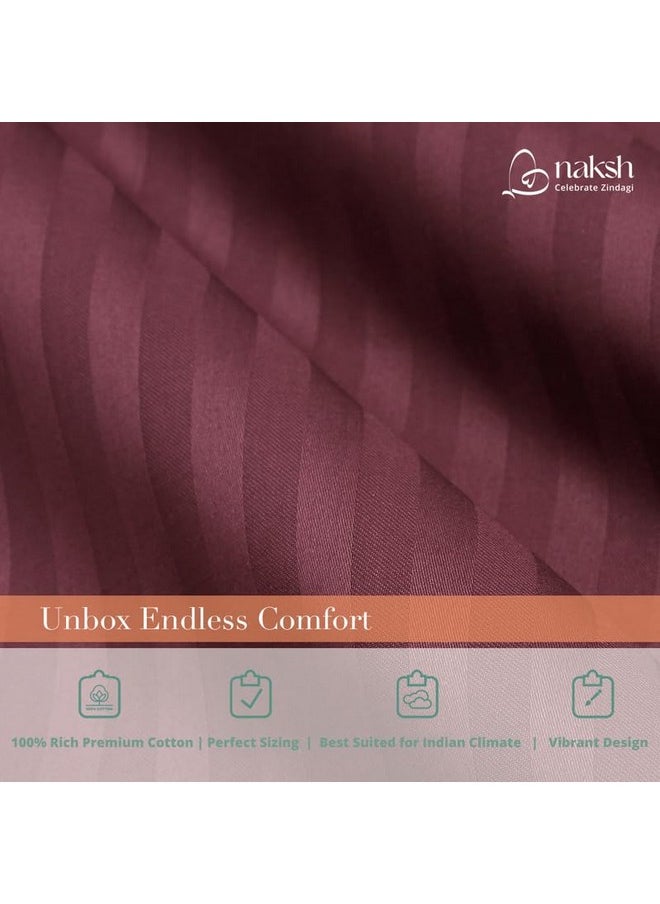 Naksh Bedsheet King Size Bed Cotton 210 TC Stripes, Wine | 1 King Size Bedsheet Cotton (108 x 108 Inch) and 2 Pillow Covers