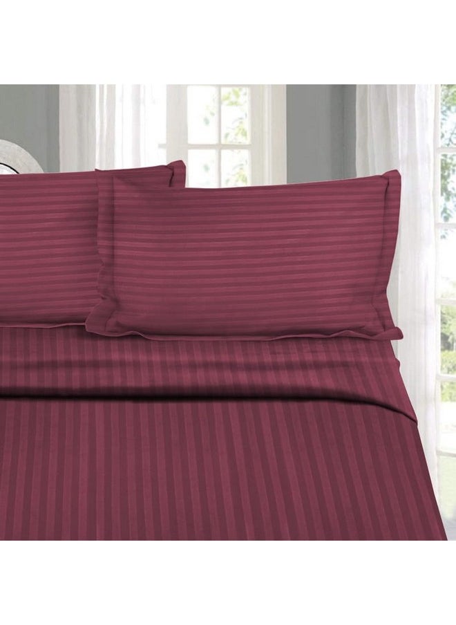 Naksh Bedsheet King Size Bed Cotton 210 TC Stripes, Wine | 1 King Size Bedsheet Cotton (108 x 108 Inch) and 2 Pillow Covers