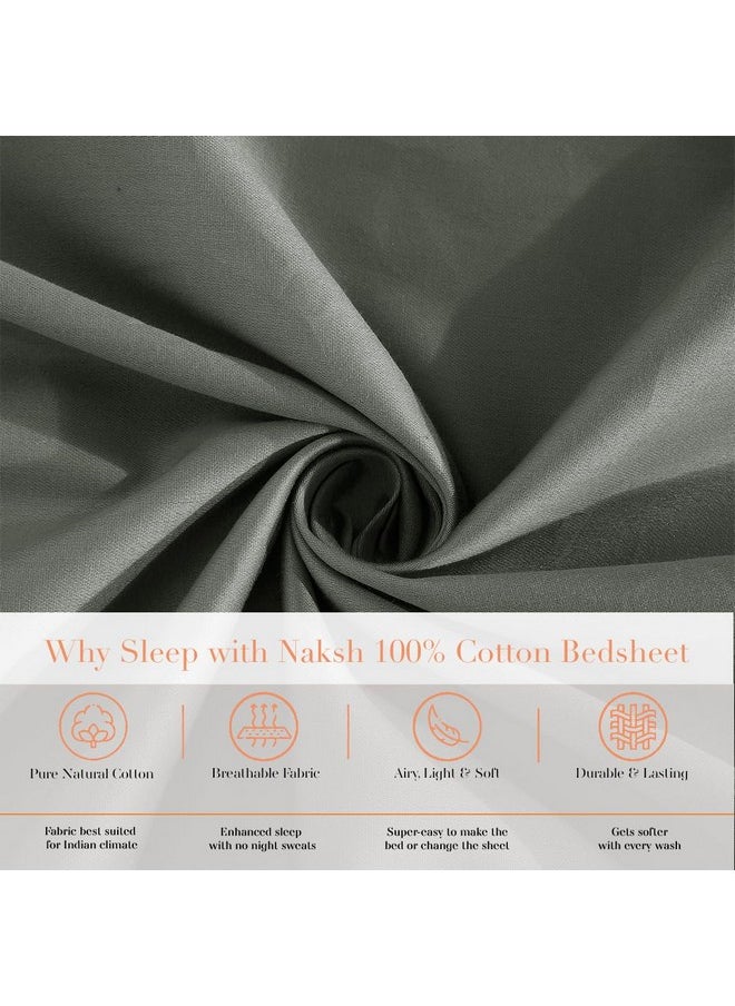 Naksh Bedsheet King Size Bed Cotton 210 TC Plain, Grey | 1 King Size Bedsheet Cotton (108 x 108 Inch) and 2 Pillow Covers