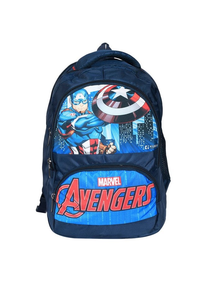 Kuber Industries Marvel Captain America Print School Bag for Kids|Stylish Standard Backpack s for Kids|Rexine Waterproof Shoulder Straps Bag (Blue)