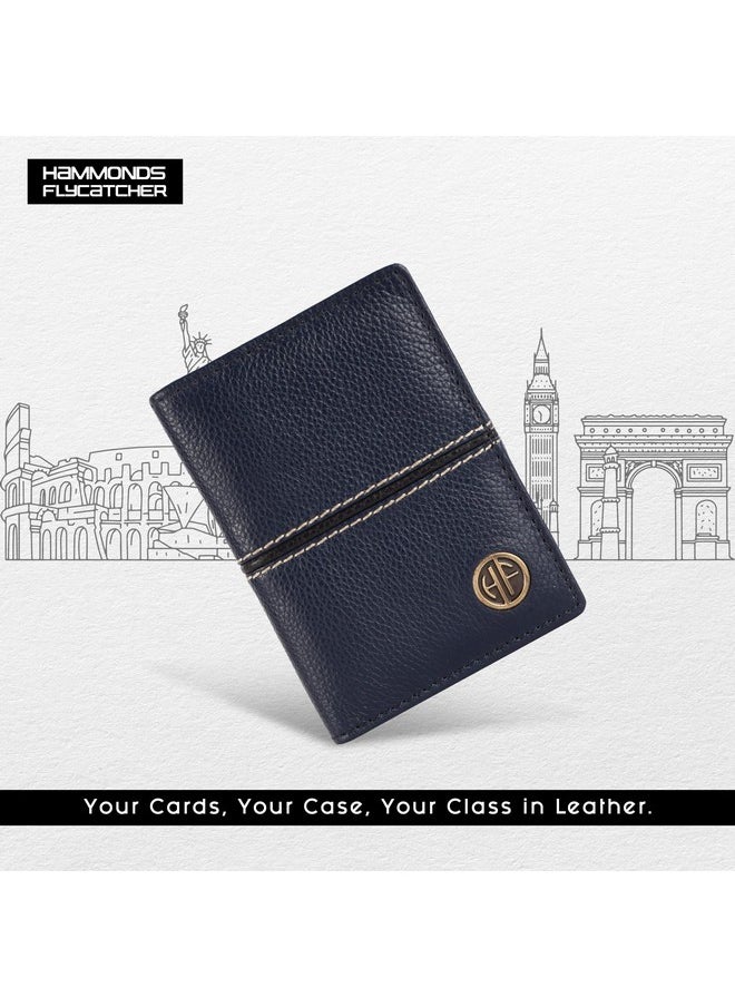HAMMONDS FLYCATCHER Genuine Leather Card Holder for Men, Credit Card Holder, Slim Bi-Fold RFID Protected Credit Card Wallet for Men with 6 Card Slots, Metal Snap Button, Blue
