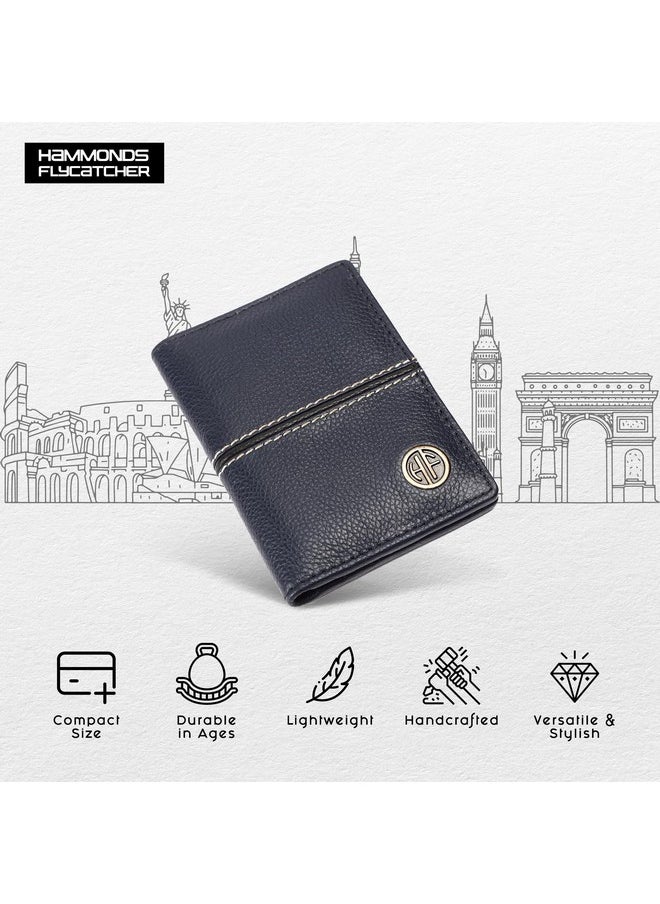 HAMMONDS FLYCATCHER Genuine Leather Card Holder for Men, Credit Card Holder, Slim Bi-Fold RFID Protected Credit Card Wallet for Men with 6 Card Slots, Metal Snap Button, Blue