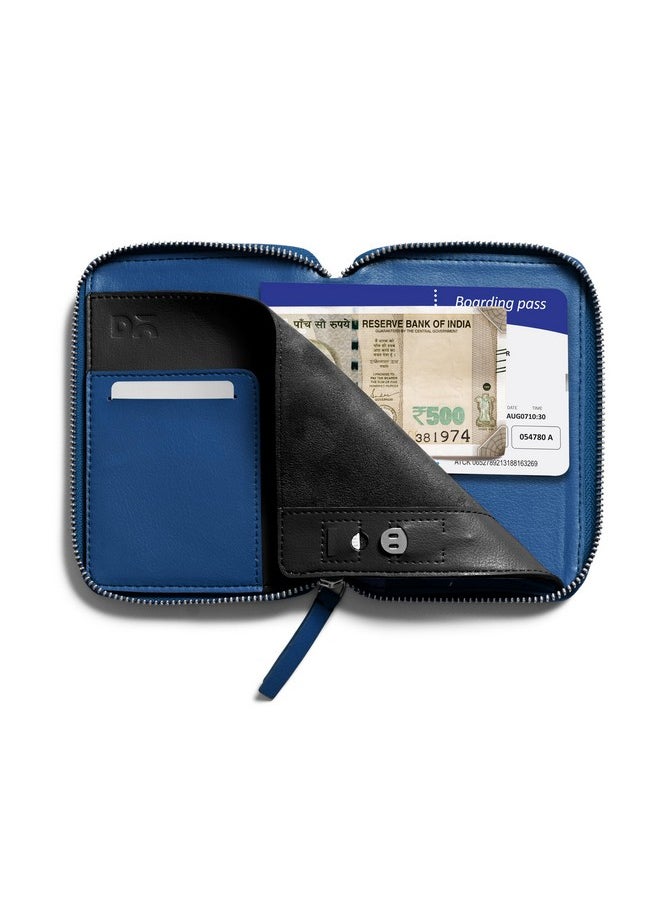 DailyObjects Check-In Travel Passport Wallet Cover for Men and Women | Passport Cover with Zip Around Closure made of Vegan Leather | Passport Holder with Credit Debit Card Slots - Blue