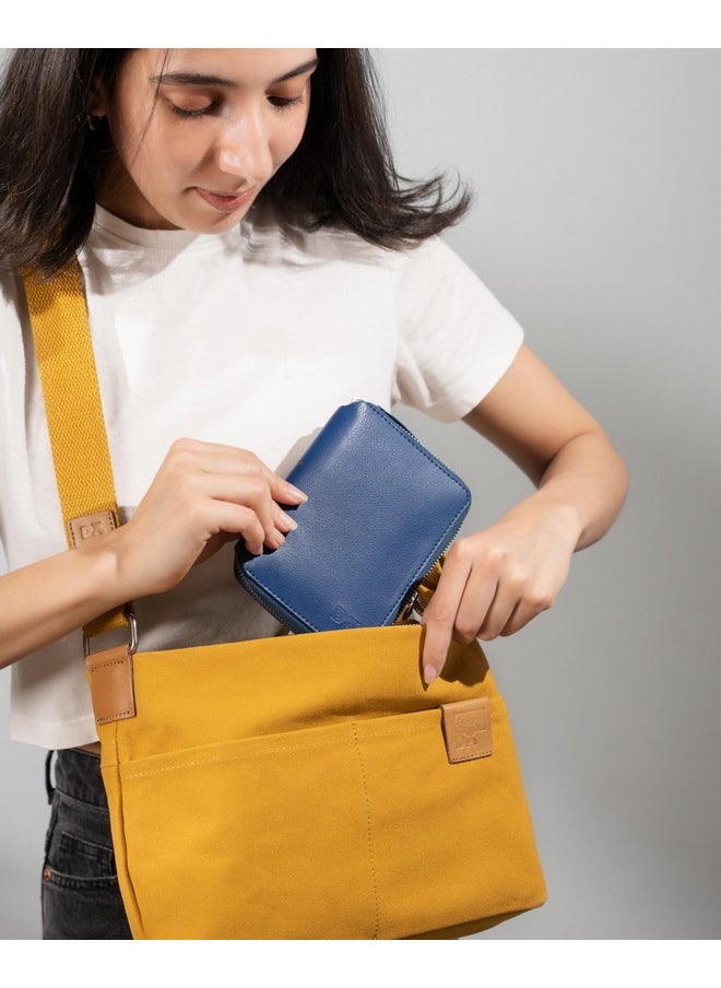 DailyObjects Check-In Travel Passport Wallet Cover for Men and Women | Passport Cover with Zip Around Closure made of Vegan Leather | Passport Holder with Credit Debit Card Slots - Blue