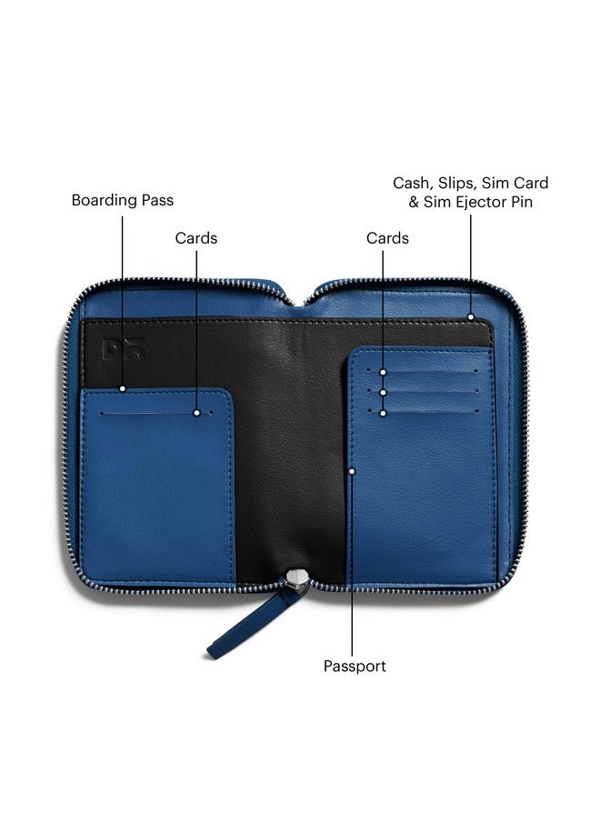 DailyObjects Check-In Travel Passport Wallet Cover for Men and Women | Passport Cover with Zip Around Closure made of Vegan Leather | Passport Holder with Credit Debit Card Slots - Blue