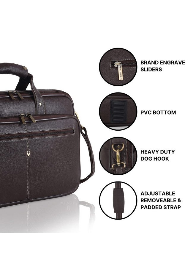 WildHorn Leather 15 Inch Laptop Messenger Bag For Men, Padded Laptop Compartment, Carry Handles With Adjustable Strap, Dimension : L-15.5 Inch W-3.5 Inch H-11.5 Inch, Brown
