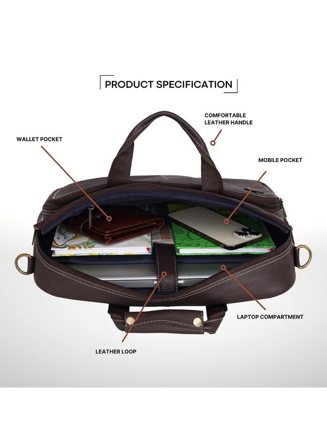 WildHorn Leather 15 Inch Laptop Messenger Bag For Men, Padded Laptop Compartment, Carry Handles With Adjustable Strap, Dimension : L-15.5 Inch W-3.5 Inch H-11.5 Inch, Brown