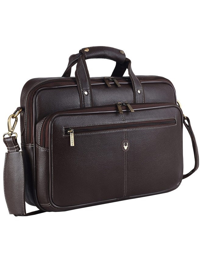 WildHorn Leather 15 Inch Laptop Messenger Bag For Men, Padded Laptop Compartment, Carry Handles With Adjustable Strap, Dimension : L-15.5 Inch W-3.5 Inch H-11.5 Inch, Brown