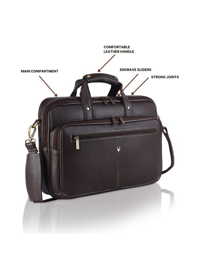 WildHorn Leather 15 Inch Laptop Messenger Bag For Men, Padded Laptop Compartment, Carry Handles With Adjustable Strap, Dimension : L-15.5 Inch W-3.5 Inch H-11.5 Inch, Brown