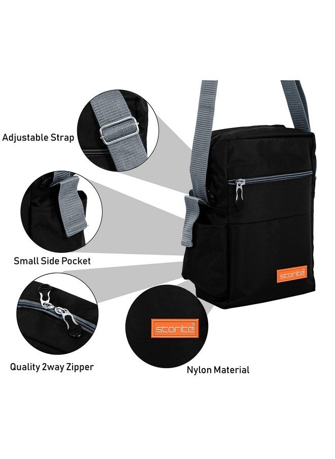 Storite Stylish Padded Small Nylon Sling Cross Body Travel Office Business Messenger Bag for Men Women (25x16x7.5cm, Black)