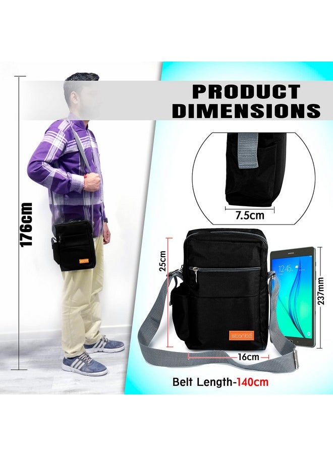 Storite Stylish Padded Small Nylon Sling Cross Body Travel Office Business Messenger Bag for Men Women (25x16x7.5cm, Black)