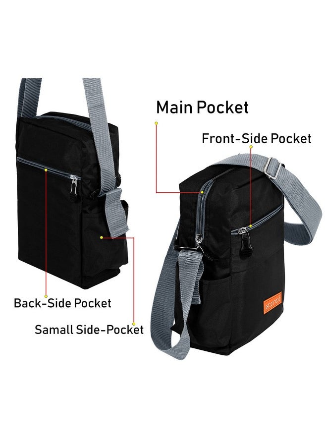 Storite Stylish Padded Small Nylon Sling Cross Body Travel Office Business Messenger Bag for Men Women (25x16x7.5cm, Black)