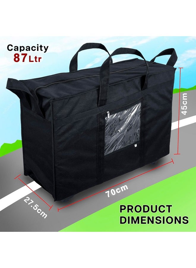 Storite Nylon 70 Cm Large Travel Duffle Bag Luggage Storage Trolley Bag Luggage Bag for Travel with Five Wheels & Front Transparent Pocket (Black, 70 x 27.5 x 45 cm)