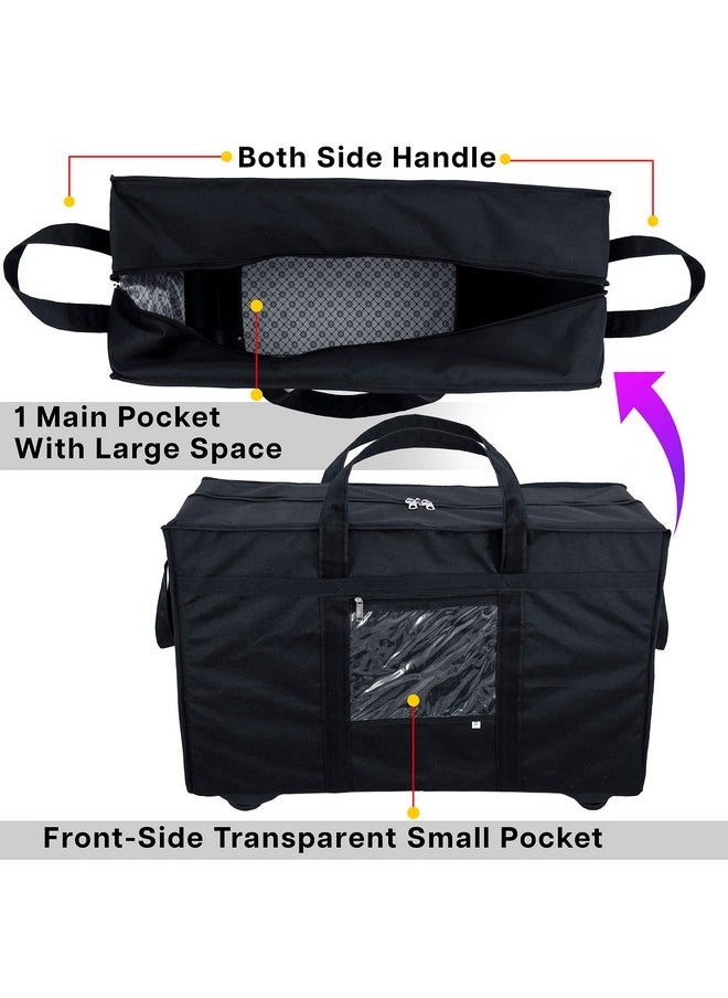 Storite Nylon 70 Cm Large Travel Duffle Bag Luggage Storage Trolley Bag Luggage Bag for Travel with Five Wheels & Front Transparent Pocket (Black, 70 x 27.5 x 45 cm)