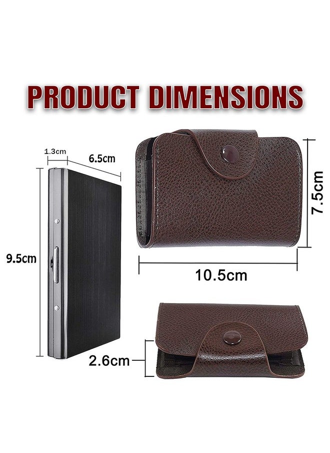 Storite Combo of 13 Slots Leather and 6 Slot Metal Credit Debit ATM Card Holder Case Wallet for Men & Women (Brown & Black)