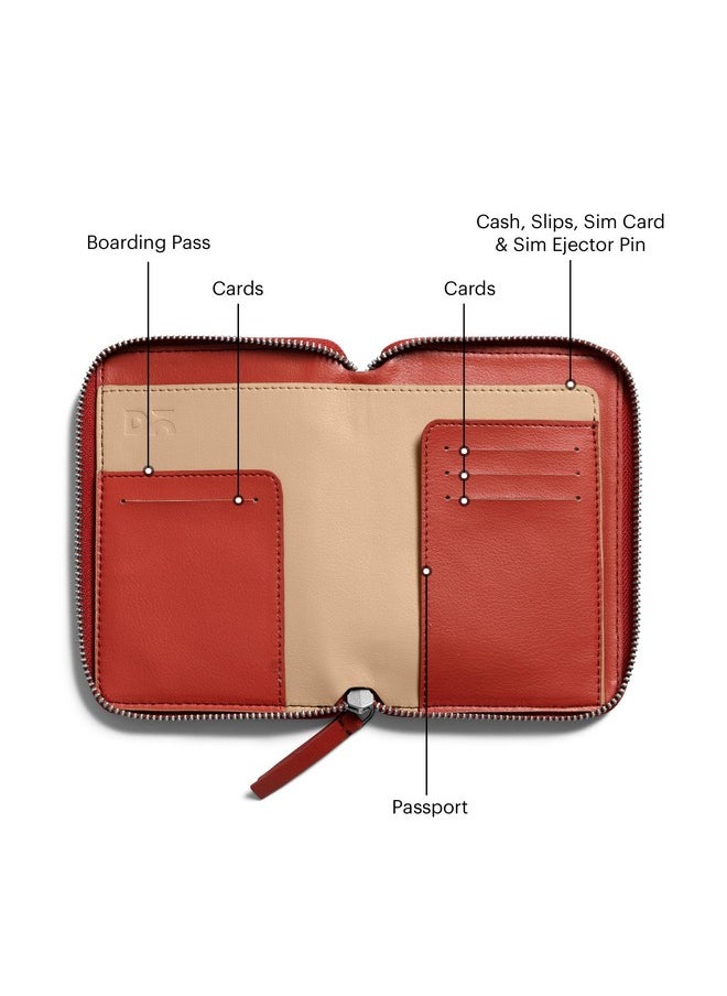 DailyObjects Check-In Travel Passport Wallet Cover for Men and Women | Passport Cover with Zip Around Closure made of Vegan Leather | Passport Holder with Credit Debit Card Slots - Red