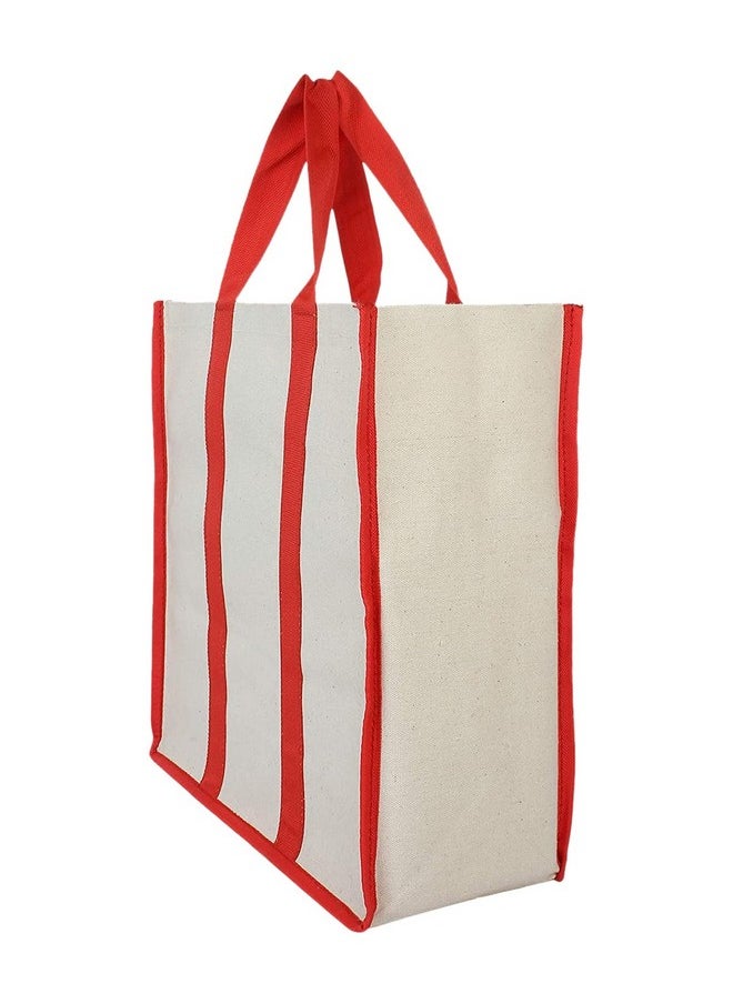 Kuber Industries Heavy Duty Canvas Shopping Bags | Reusable Tote Vegetable Organizer for Market | Foldable and Portable Handbag with Zip | Carry Bag and Thela for Grocery | Sabji | Travelling (Red)