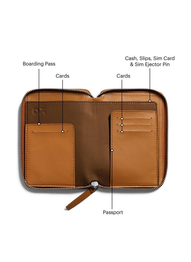 DailyObjects Check-In Travel Passport Wallet Cover for Men and Women | Passport Cover with Zip Around Closure made of Vegan Leather | Passport Holder with Credit Debit Card Slots - Tan