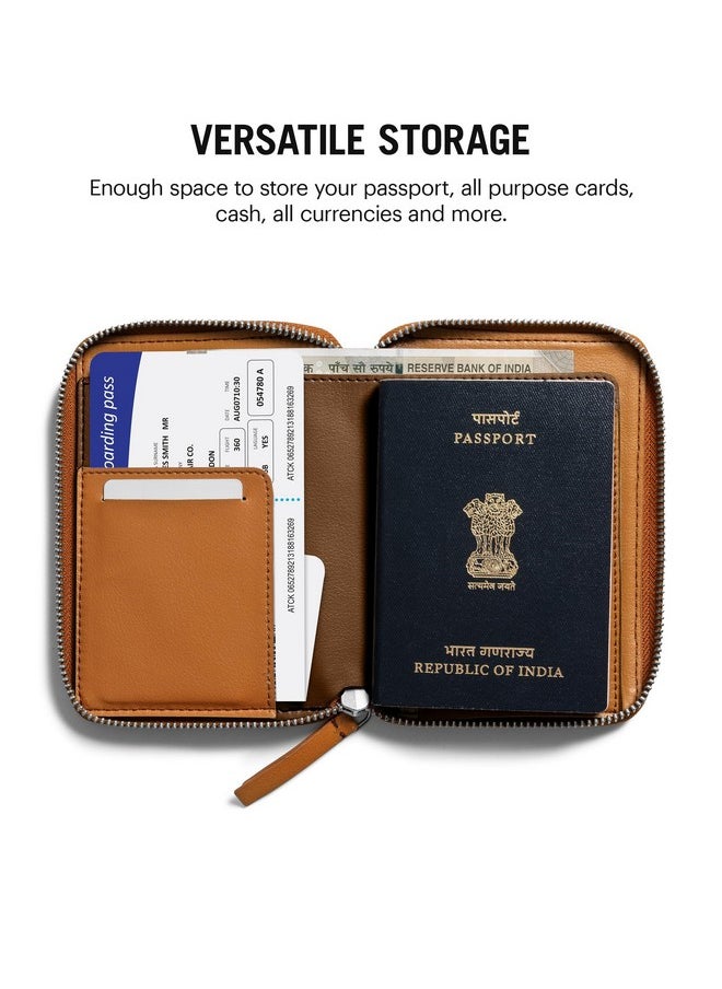 DailyObjects Check-In Travel Passport Wallet Cover for Men and Women | Passport Cover with Zip Around Closure made of Vegan Leather | Passport Holder with Credit Debit Card Slots - Tan