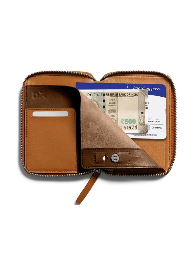 DailyObjects Check-In Travel Passport Wallet Cover for Men and Women | Passport Cover with Zip Around Closure made of Vegan Leather | Passport Holder with Credit Debit Card Slots - Tan
