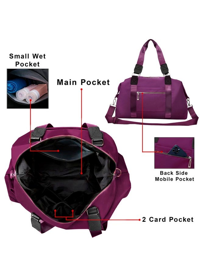 Storite Nylon 47 Cm Travel Duffle Bag, Sports Shoulder Bag for Women with Wet Pocket Weekender Overnight Luggage Bag - (Red Wine, 47 x 16 x 30 Cm)