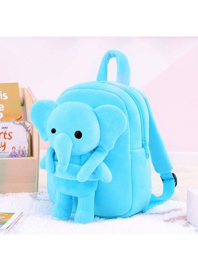 Frantic Kids Soft Animal Cartoon Travelling School Bag Soft Plush Standard Backpack Boys Girls Baby For 2 To 5 Years Baby/Boys/Girls Nursery, Preschool, Picnic(Fullbody_Skyelehpant), Medium, 10 Liter