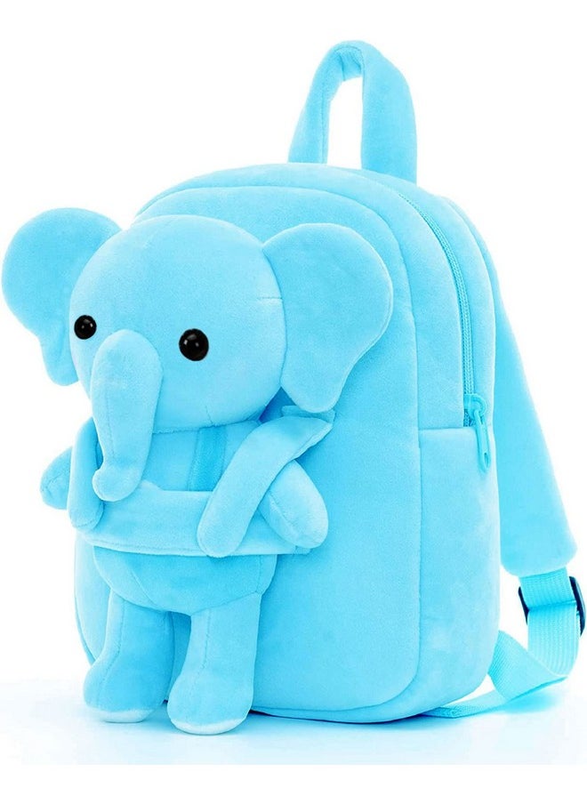 Frantic Kids Soft Animal Cartoon Travelling School Bag Soft Plush Standard Backpack Boys Girls Baby For 2 To 5 Years Baby/Boys/Girls Nursery, Preschool, Picnic(Fullbody_Skyelehpant), Medium, 10 Liter
