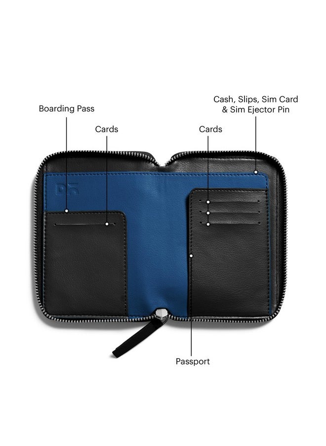 DailyObjects Check-in Travel Passport Wallet Cover for Men and Women | Passport Cover with Zip Around Closure Made of Vegan Leather | Passport Holder with Credit Debit Card Slots - Black