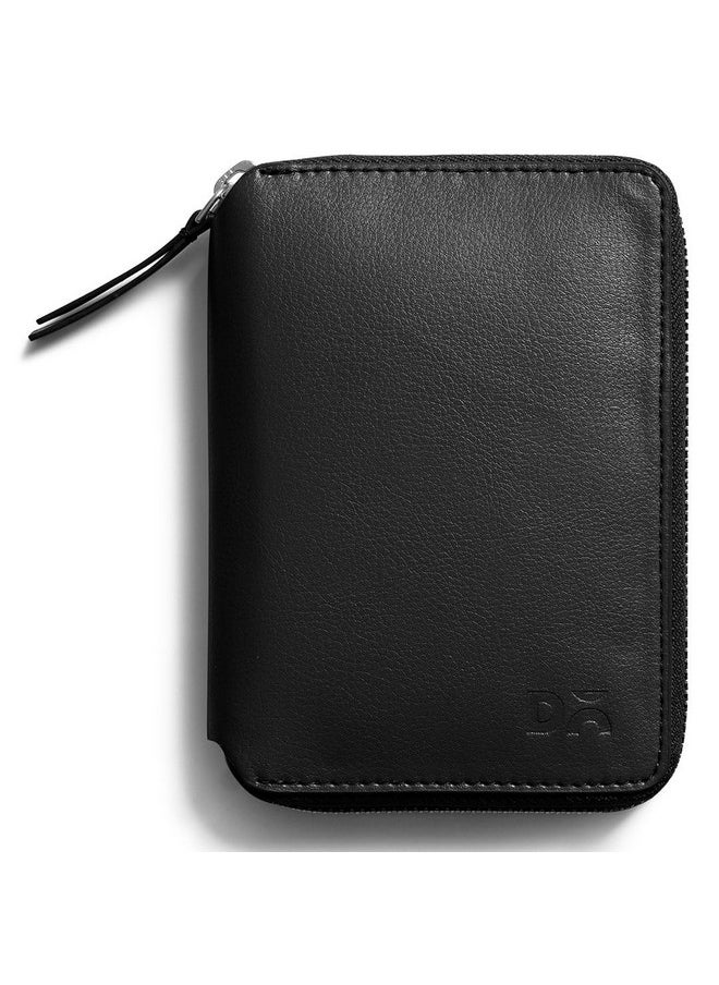 DailyObjects Check-in Travel Passport Wallet Cover for Men and Women | Passport Cover with Zip Around Closure Made of Vegan Leather | Passport Holder with Credit Debit Card Slots - Black