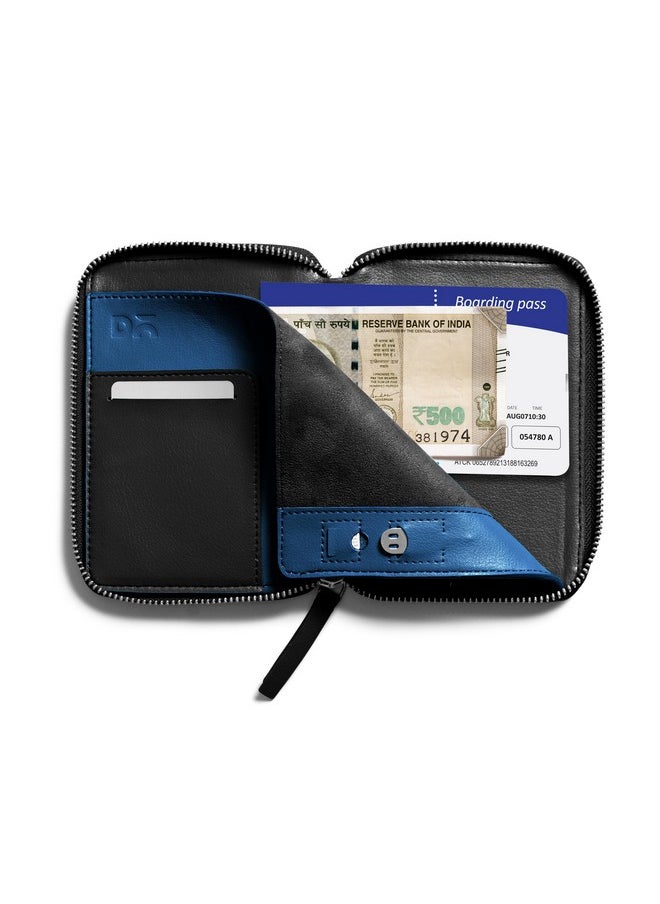 DailyObjects Check-in Travel Passport Wallet Cover for Men and Women | Passport Cover with Zip Around Closure Made of Vegan Leather | Passport Holder with Credit Debit Card Slots - Black