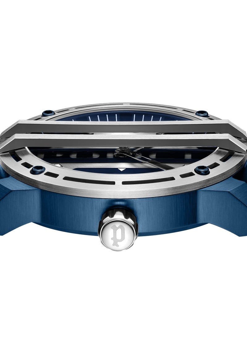 Men's Fast Lane Watch For Men With With Blue Leather Strap 46 Mm 5 Atm