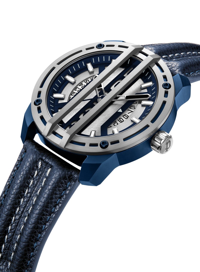 Men's Fast Lane Watch For Men With With Blue Leather Strap 46 Mm 5 Atm