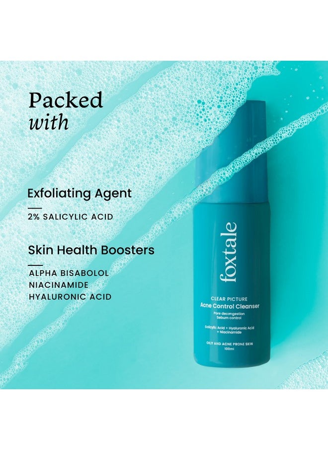 Foxtale- (Pack of 2) 2% Salicylic Acid Face Wash for Oily & Acne Prone Skin with Niacinamide, Hyaluronic Acid | Anti Acne Cleanser for Oil Control | Reduces Pimples and Breakouts | Men & Women- 100 ml