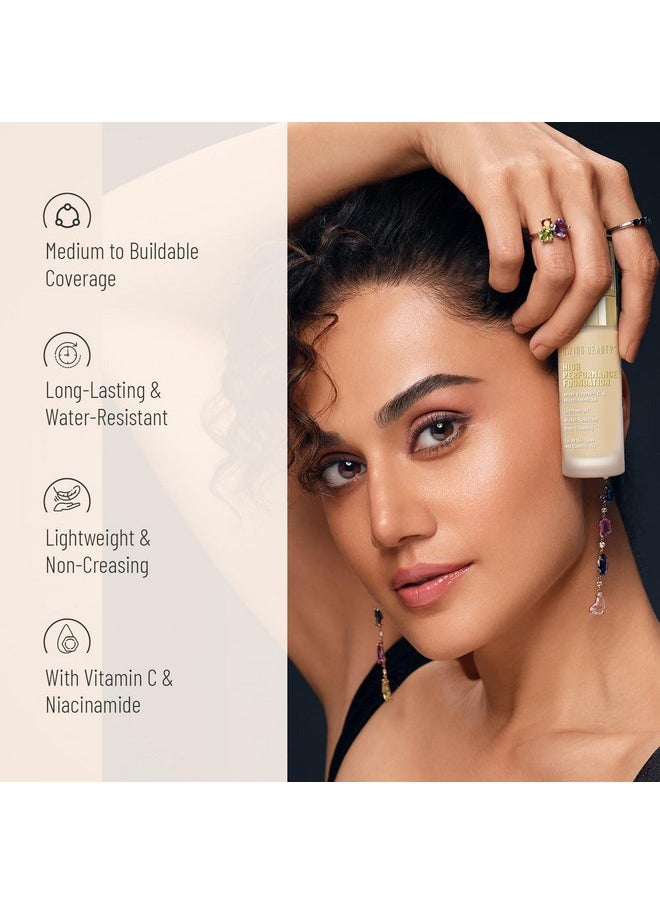 Swiss Beauty High Performance Foundation | Water-Resistant | Medium to Buildable Coverage | Lightweight | Easy to Blend | With Vitamin C & Niacinamide | Natural Buff, 55g