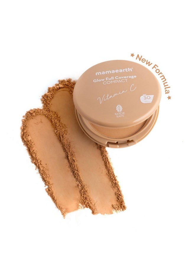 Mamaearth Glow Full Coverage Compact For Oily Skin, Spf 30 For Up To 3X Instant Glow - 9 Gm|Radiant, Natural|Even Toned Complexion|Mattifying|Up To 16-Hour Oil Control & Sweat-Resistant, Cream