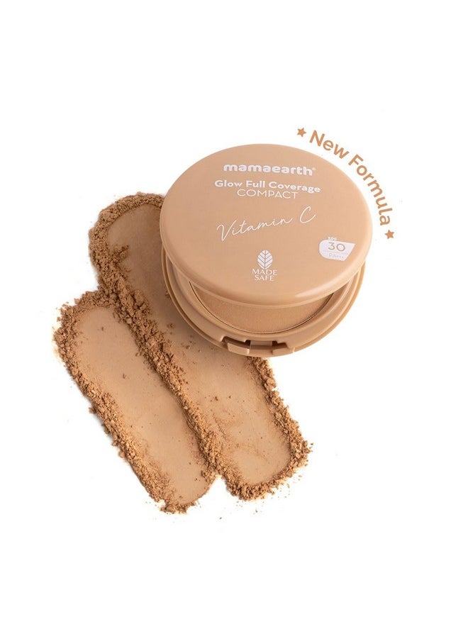 Mamaearth Glow Full Coverage Compact For All Skin Type Spf 30 For Up To 3X Instant Glow, 16-Hour Oil Control-9 Gm|Radiant, Natural|Even Toned Complexion|Mattifying|Sweat-Resistant (Almond Glow), Cream